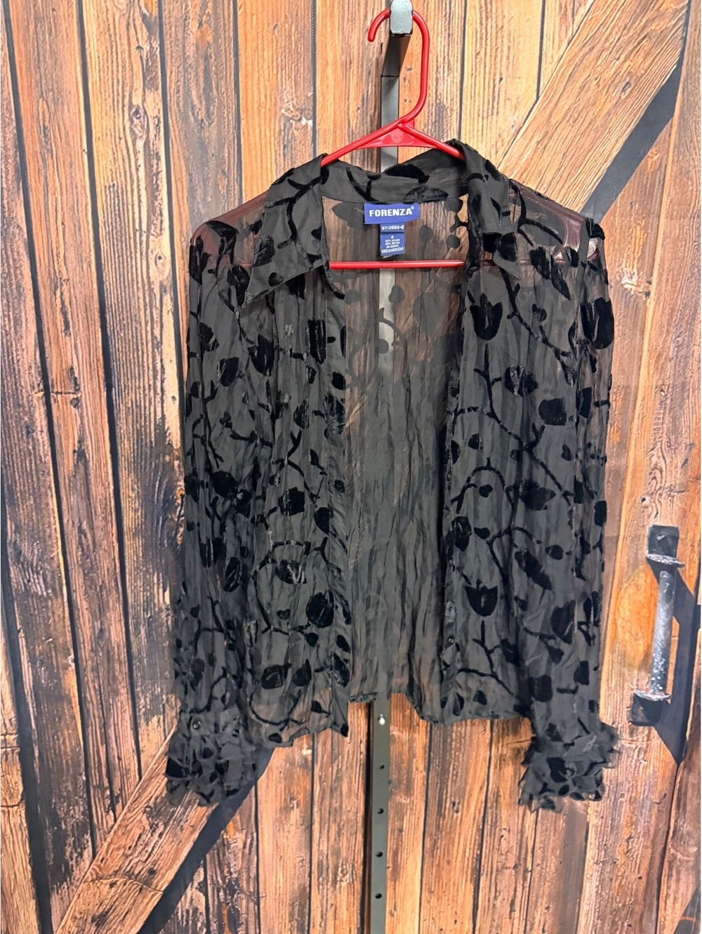Forenza Black Sheer Floral Velvet Burnout Blouse Size 8